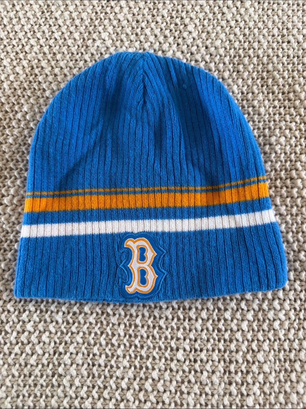 UCLA Vintage Reversible Knit Beanie with Striped Detail with knit Bruin logos